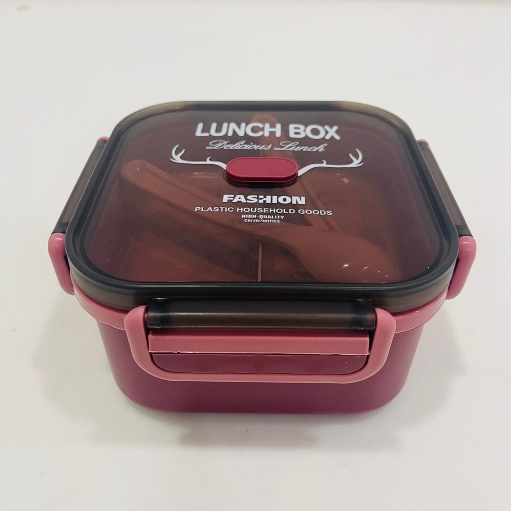 Boîte à Gouter Lunch Box Avec 3 Compartiments et Cuillère et fourchette En Plastique Alimentaire Sans BPA 1000ml (Forme Carrée)-Violet