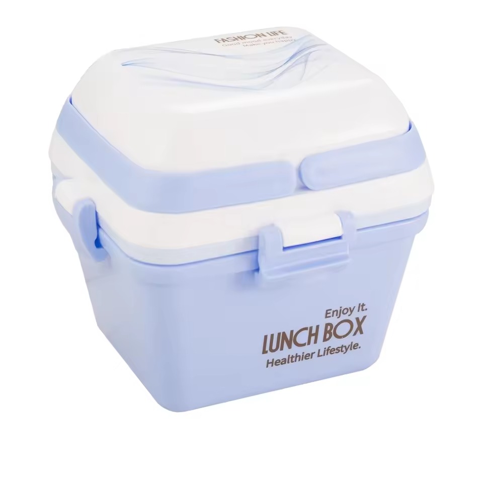 Boite à Gouter Lunch Box Avec 3 Compartiments En Acier Inoxydable Et Plastique Sans BPA-Bleu