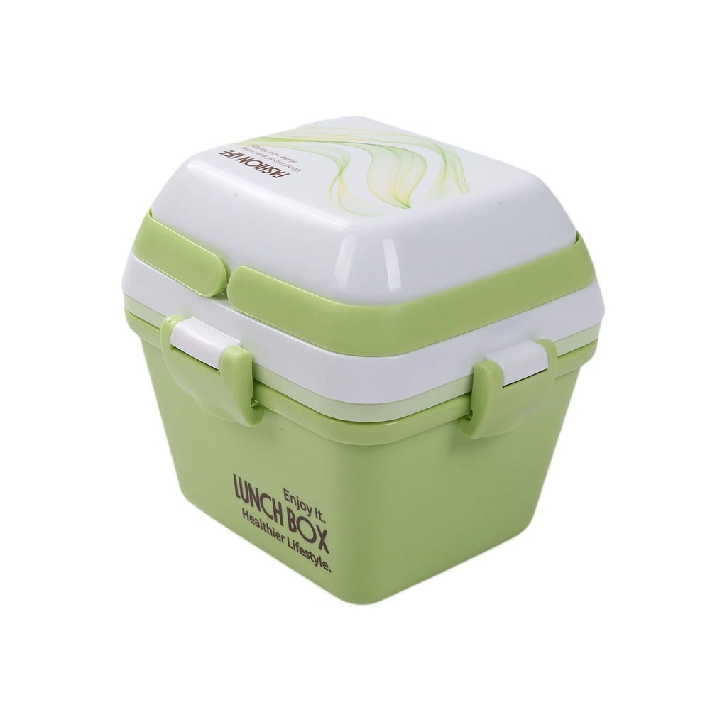 Boite à Gouter Lunch Box Avec 3 Compartiments En Acier Inoxydable Et Plastique Sans BPA-Vert