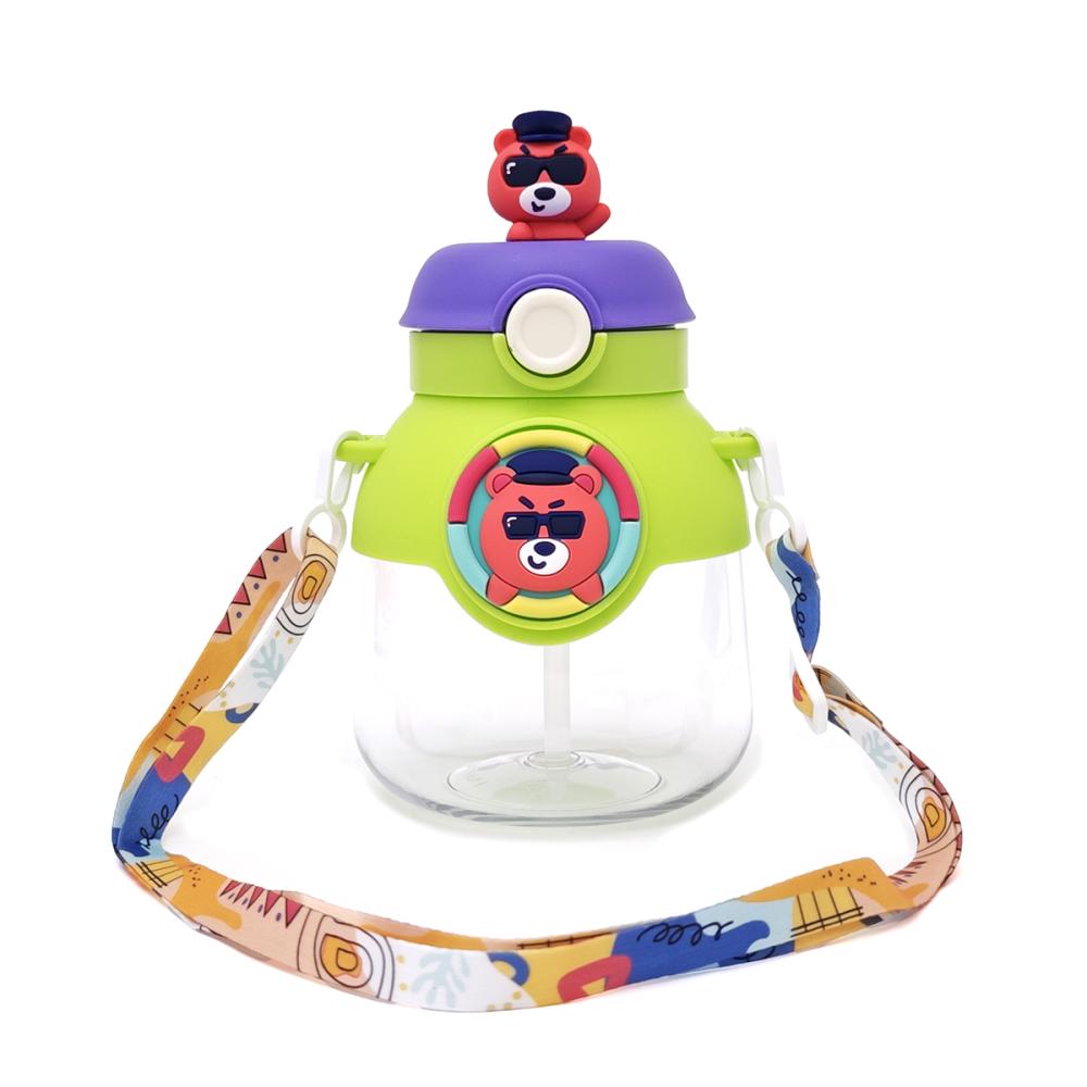 Gourde Enfant Maternelle avec Paille et Bouchon Rabattable – 670 ml – Vert & Violet