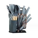 Ensemble de Louches et couteaux et planche avec support-Gris