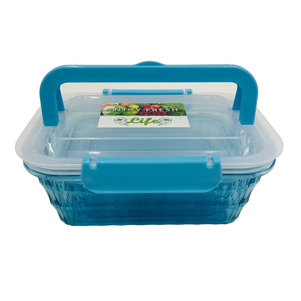 Lot de 3 Boîtes Alimentaires Rectangulaires avec Couvercles en Plastique Dure Sans BPA-Bleu