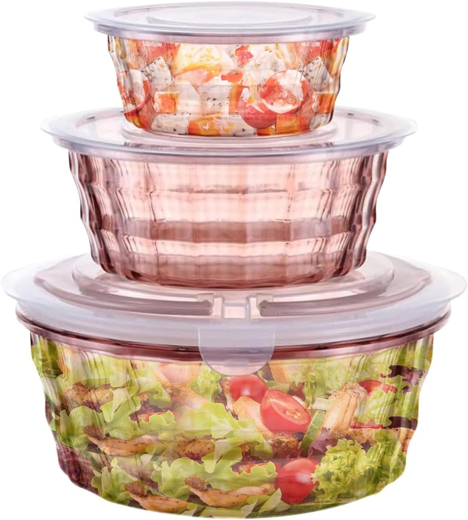 Lot de 3 Boîtes Alimentaires Rondes avec Couvercles en Plastique Dure Sans BPA-Saumon