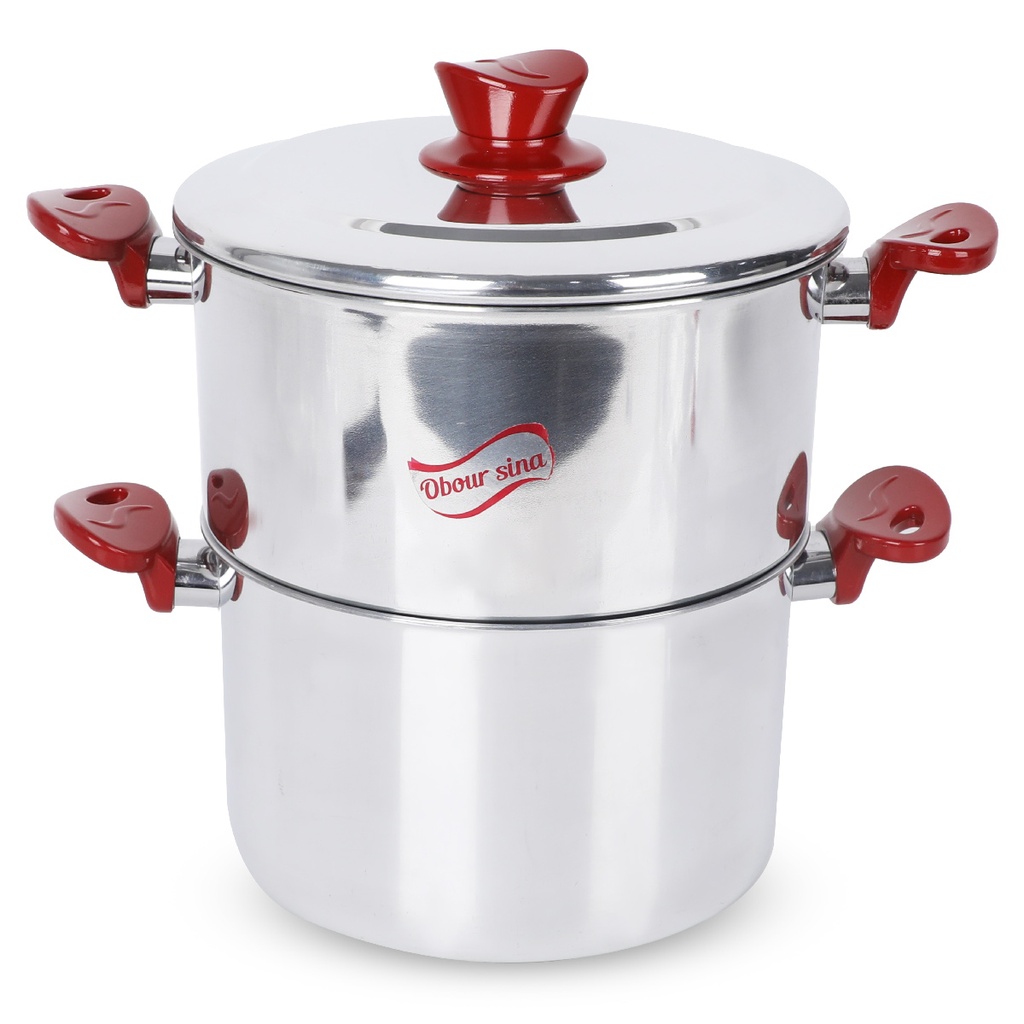 OUBOURSINA Couscoussier Aluminium 6 L 22 Cm avec Poignée PVC-Rouge