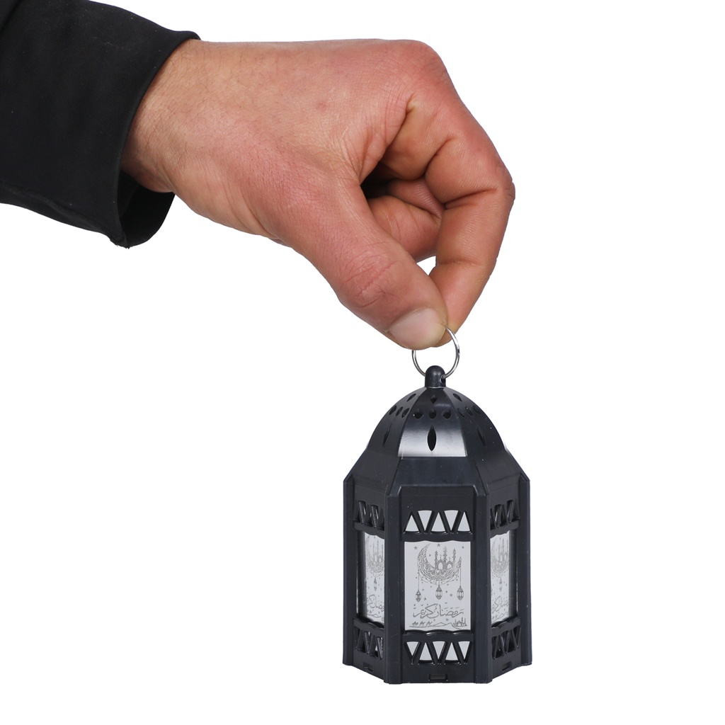 Mini Fanous Lumineux avec Lampe Guirlande Motif Ramadan Karim-Noir