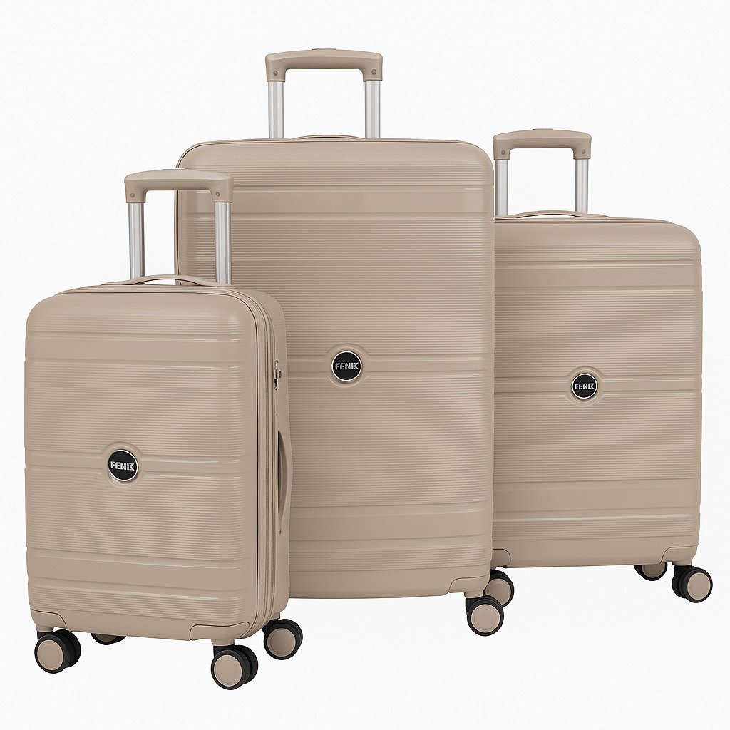 Série de 3 Valises en PP Incassable FENIX Beige Roues Amovibles 360°