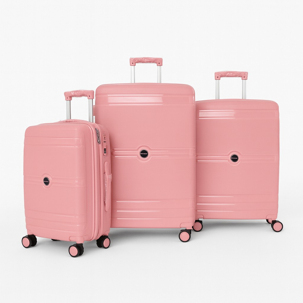 Série de 3 Valises en PP Incassable FENIX Rose Roues Amovibles 360°