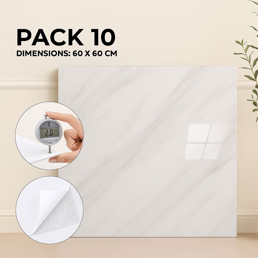 Pack de 10 Panneaux PVC Autocollant  Alternative Au Marbre 60 x 60 cm - Blanc Modèle 1