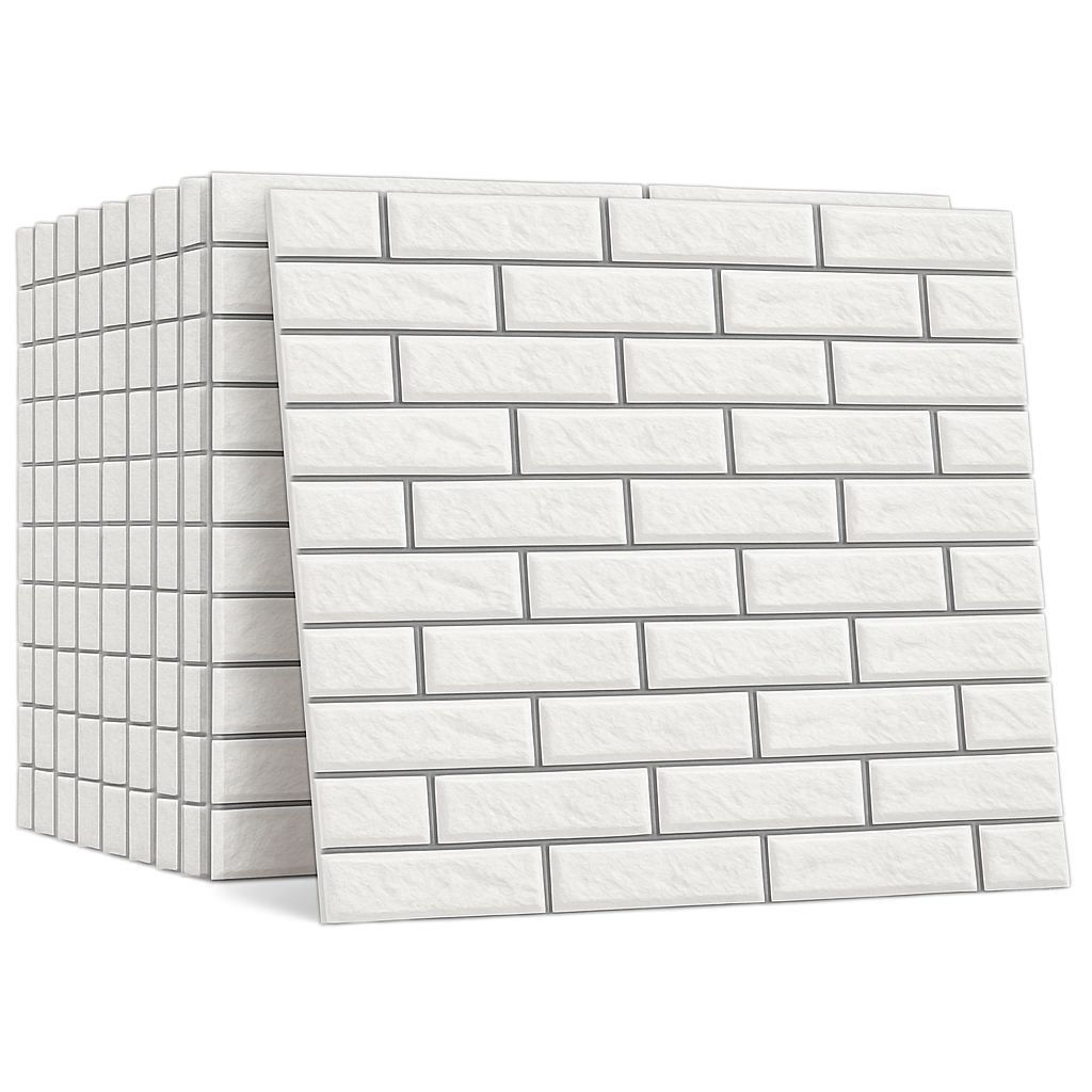 Pack de 10 Panneaux Muraux 3D Adhésifs Anti-Humidité – 77×70 cm – Blanc avec Bordure Gris