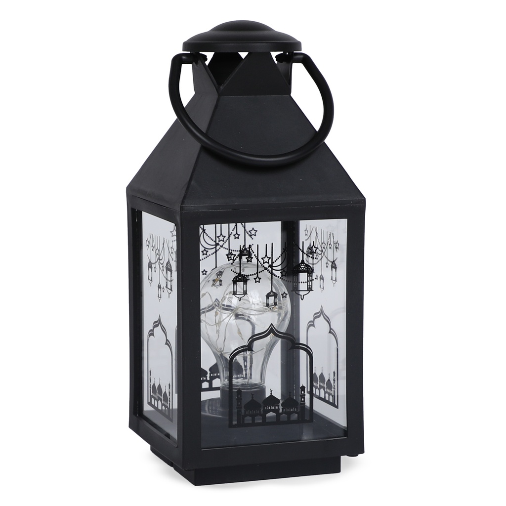 Fanous Lumineux avec Lampe Guirlande Motif Ramadan Karim-Noir