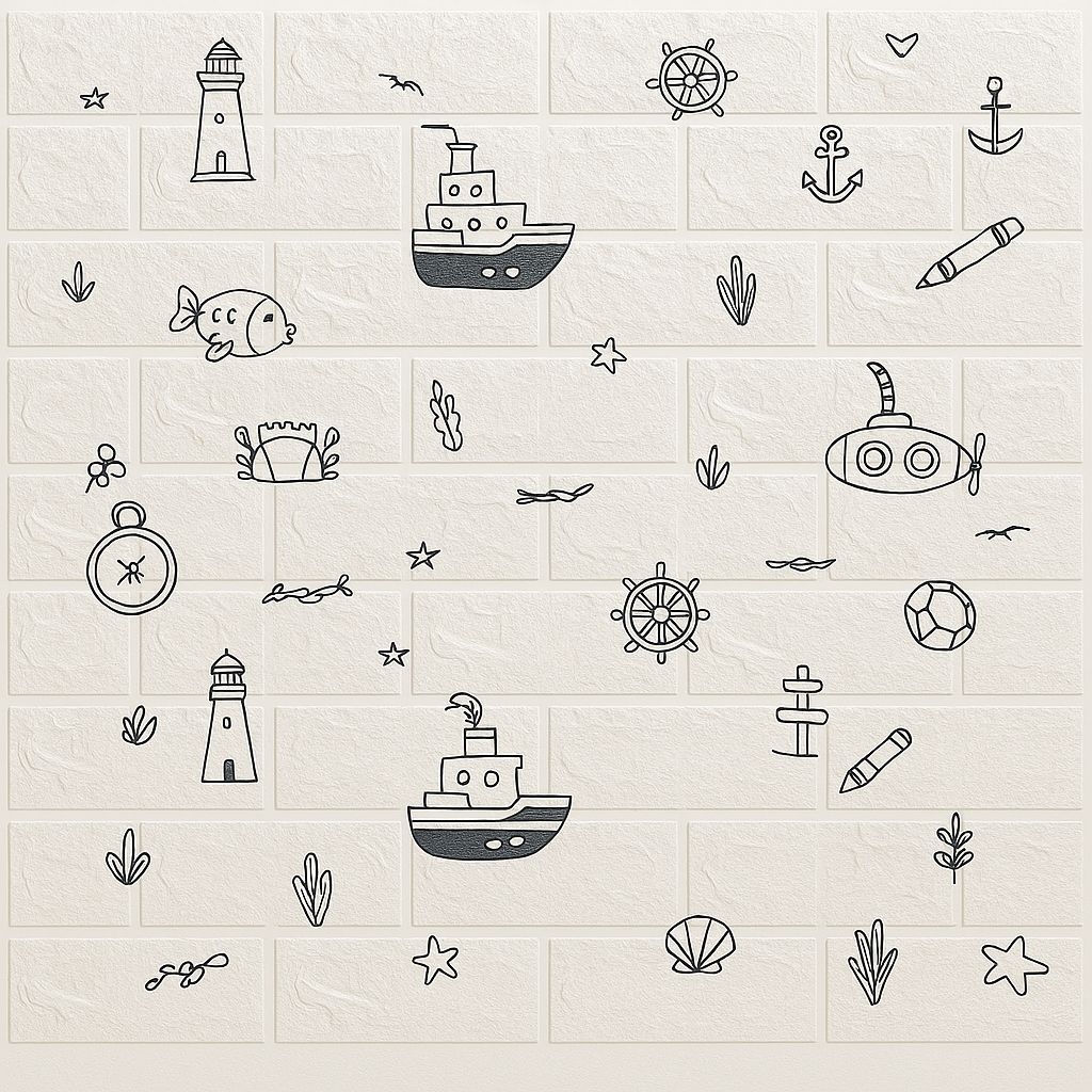 Panneau Mural 3D Adhésif Anti-Humidité – 77×70 cm – Motif Marin