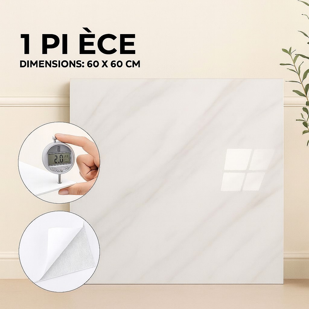 Panneau PVC Autocollant  Alternative Au Marbre 60 x 60 cm - Blanc Modèle 1