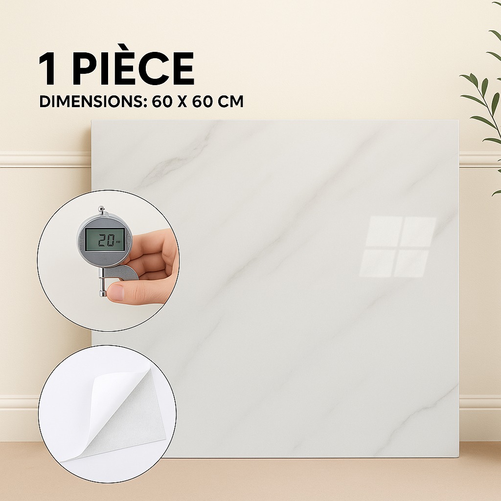 Panneau PVC Autocollant  Alternative Au Marbre 60 x 60 cm - Blanc Modèle 2