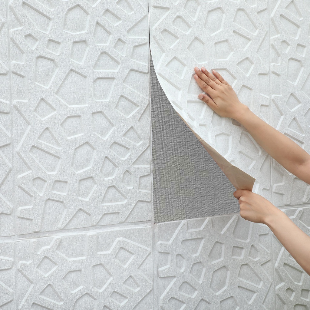 Panneau Mural Adhésif Anti-Humidité 3D 70*70 Cm Blanc