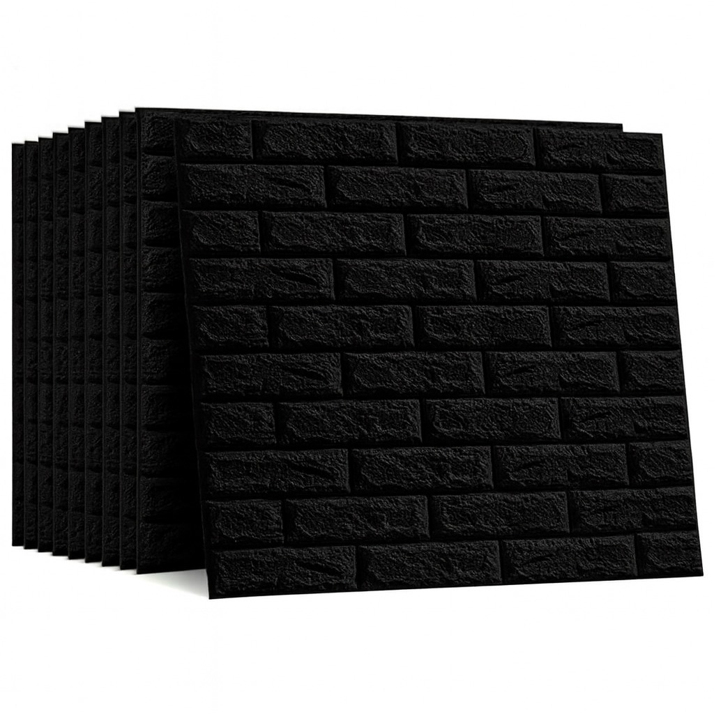 Pack de 10 Panneaux Muraux Adhésifs Noirs Anti-Humidité 3D 77x70 cm