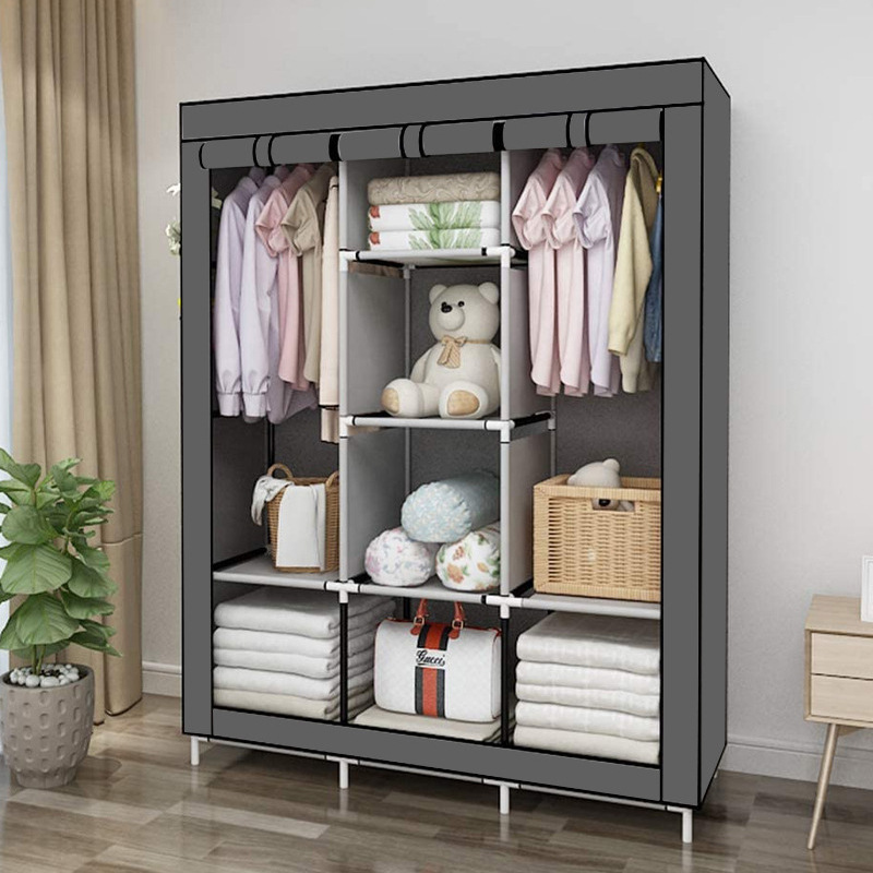 Armoire de Rangement Multifonctionnelle Avec Housse en Tissu Gris  170 x 130 x 45 cm 10 Compartiments