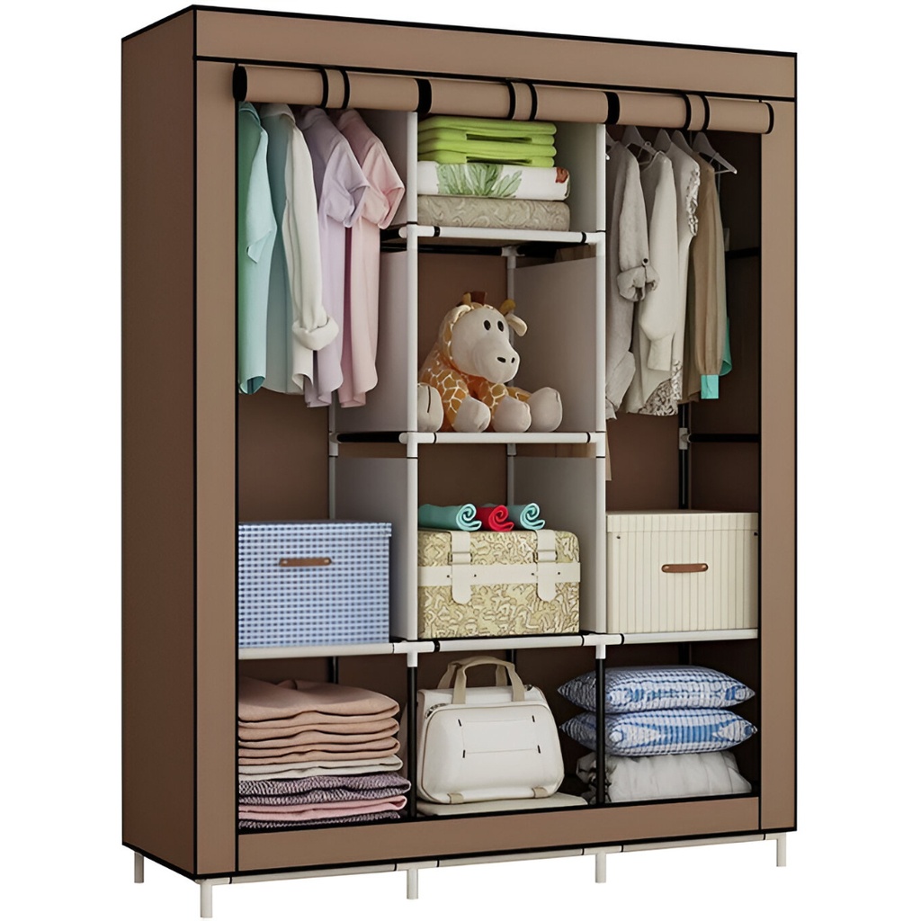 Armoire de Rangement Multifonctionnelle Avec Housse En Tissu Marron 170 x 130 x 45 cm 10 Compartiments
