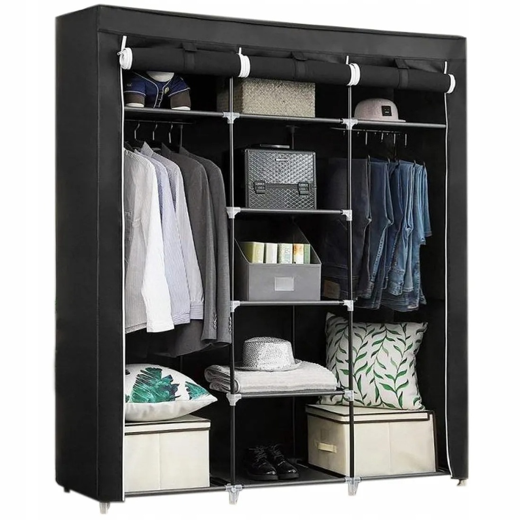 Armoire de Rangement Multifonctionnelle avec Housse en Tissu Noir 170 x 130 x 45 cm 10 Compartiments