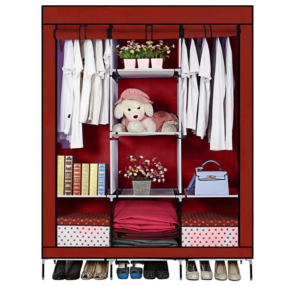 Armoire de Rangement Multifonctionnelle Avec Housse en Tissu Rouge  170 x 130 x 45 cm 10 Compartiments