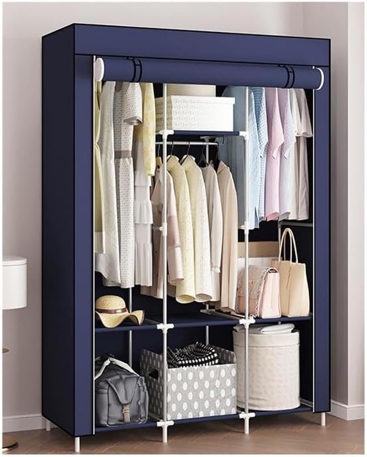 Armoire de Rangement Multifonctionnelle avec Housse en Tissu Bleu  170 x 130 x 45 cm 10 Compartiments