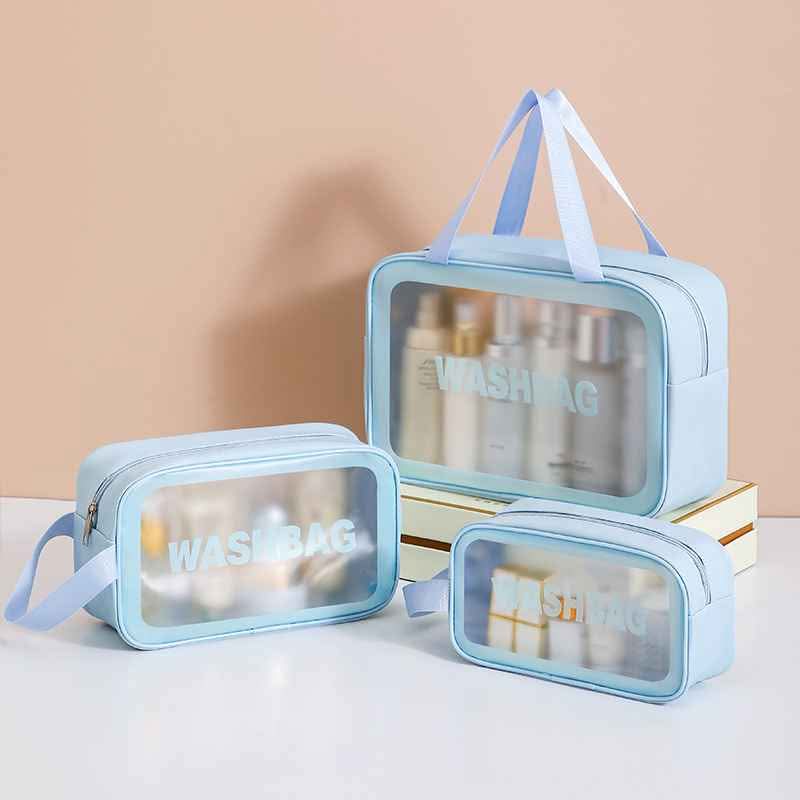 Set de 3 Trousses Bleues De Rangement Cosmétiques Multifonctionnelles Et Étanches 