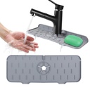 Tapis d'évier de robinet en silicone et porte savon et chiffon 2 en 1-Gris