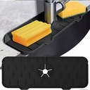 Tapis d'évier de robinet en silicone et porte savon et chiffon 2 en 1-Noir