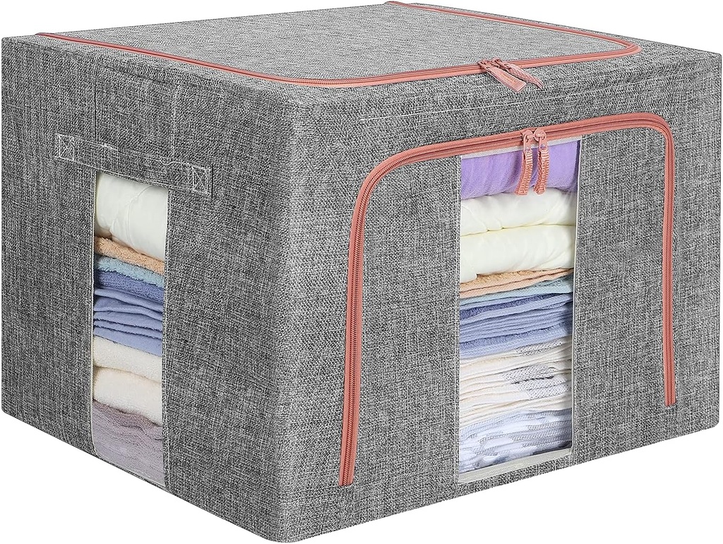 Boîte de Rangement Pliable pour Linge de Maison 66L Modèle 1 – Grande Capacité avec Double Ouverture et Fenêtre Transparente-Gris