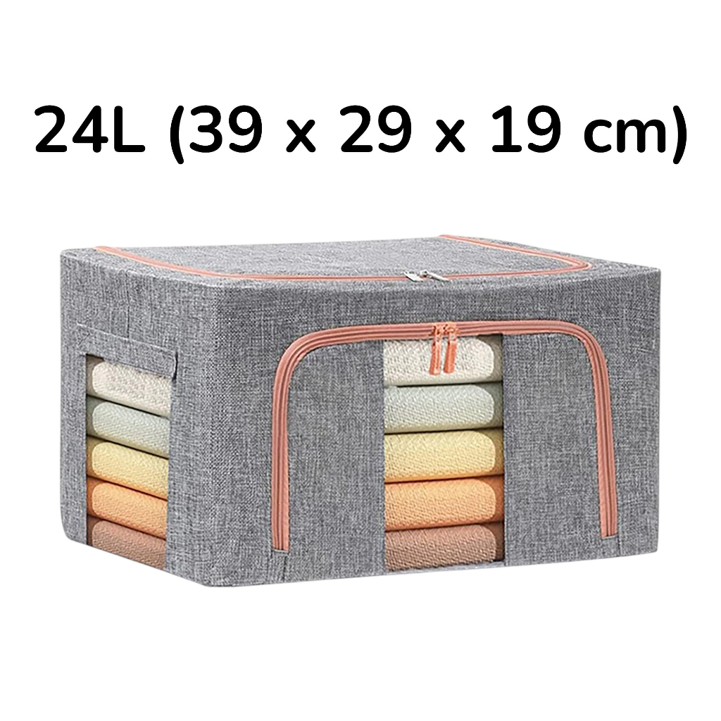 Boîte de Rangement Pliable pour Linge de Maison 24L Modèle 1 – Double Ouverture avec Fenêtre Transparente pour une Organisation Optimisée-Gris