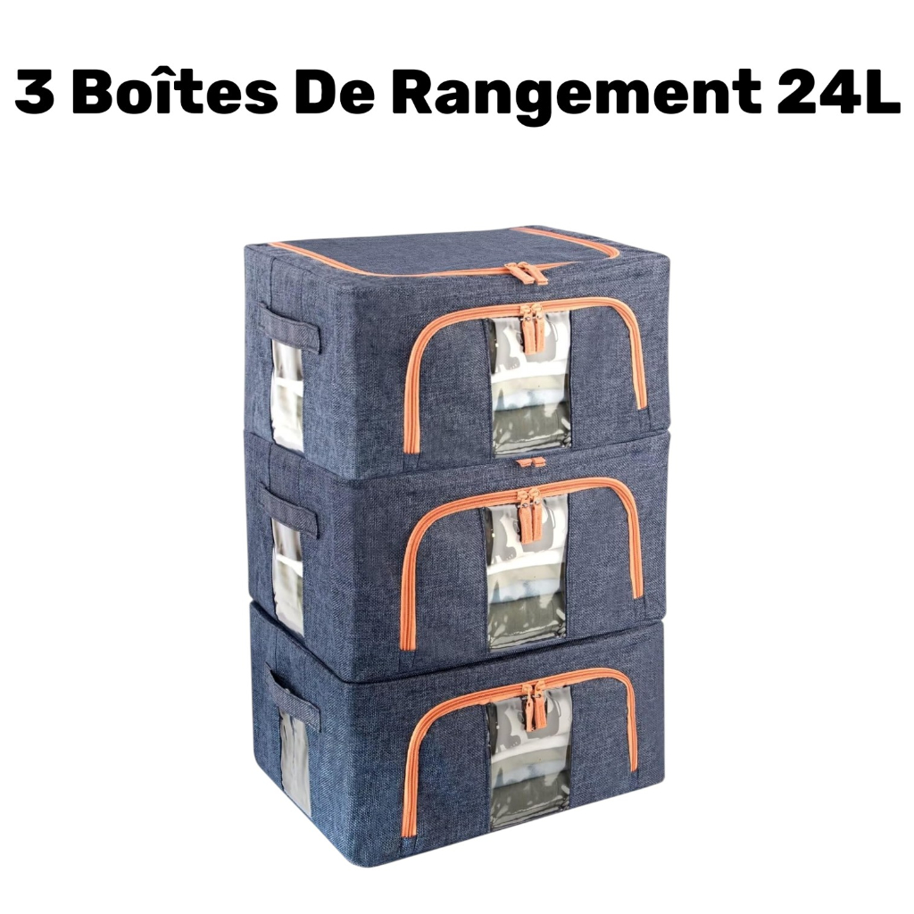 Pack De 3 Boites De Rangement 24L En Bleu Modèle 1