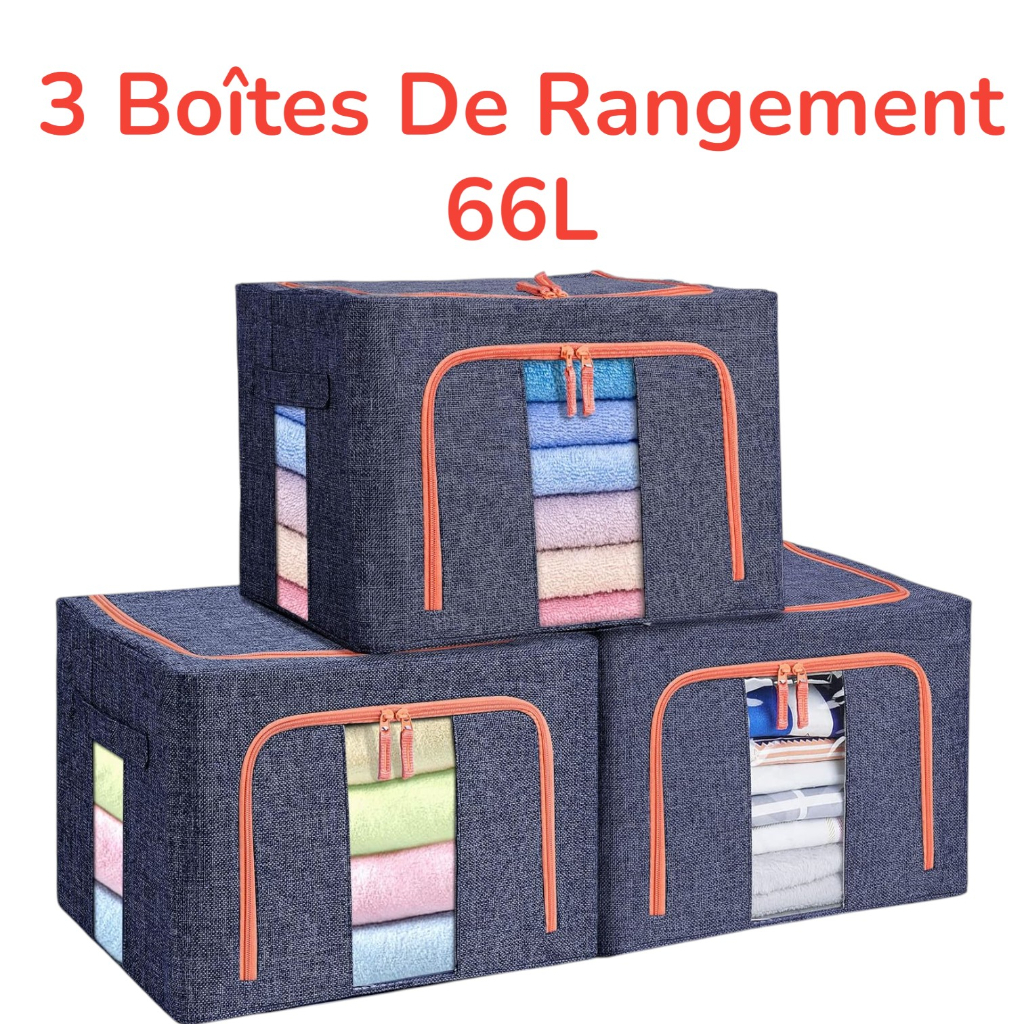 Pack De 3 Boites De Rangement 66L En Bleu Modèle 1