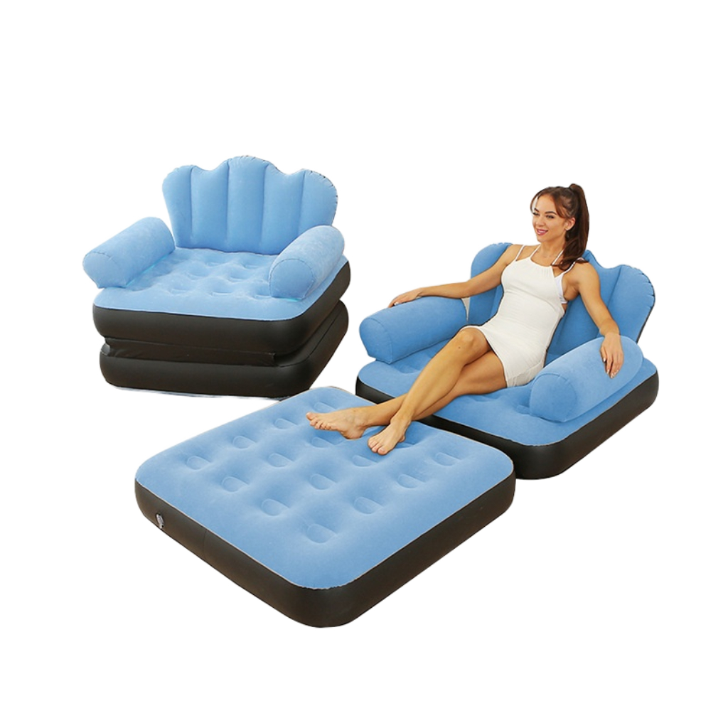 Canapé-Lit Gonflable Pliant Double Usage Avec Flocage Épais en PVC 178×88×65 cm En Bleu