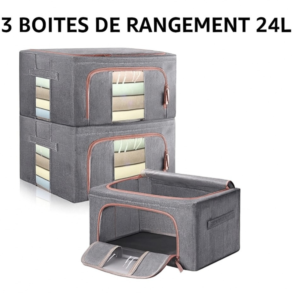 Pack De 3 Boites De Rangement 24L En Gris Modèle 1