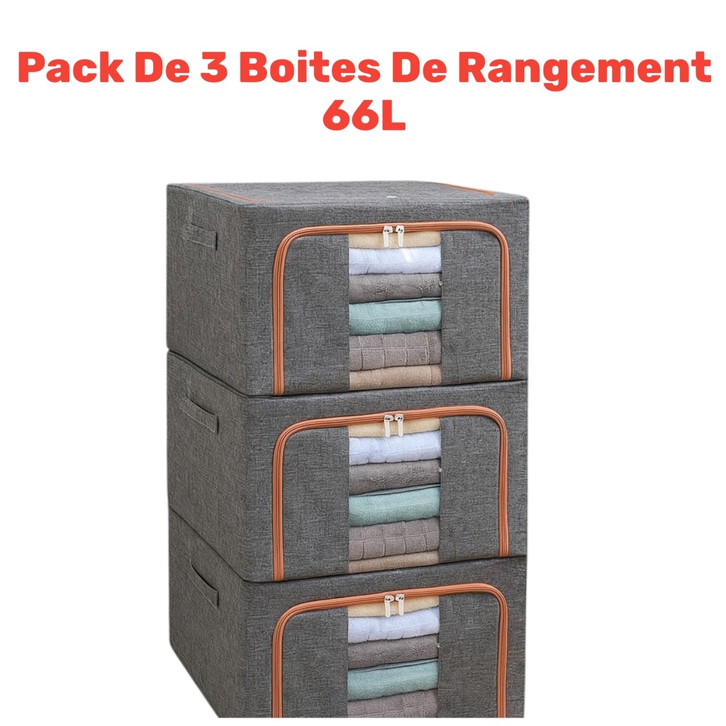 Pack De 3 Boites De Rangement 66L En Gris Modèle 2