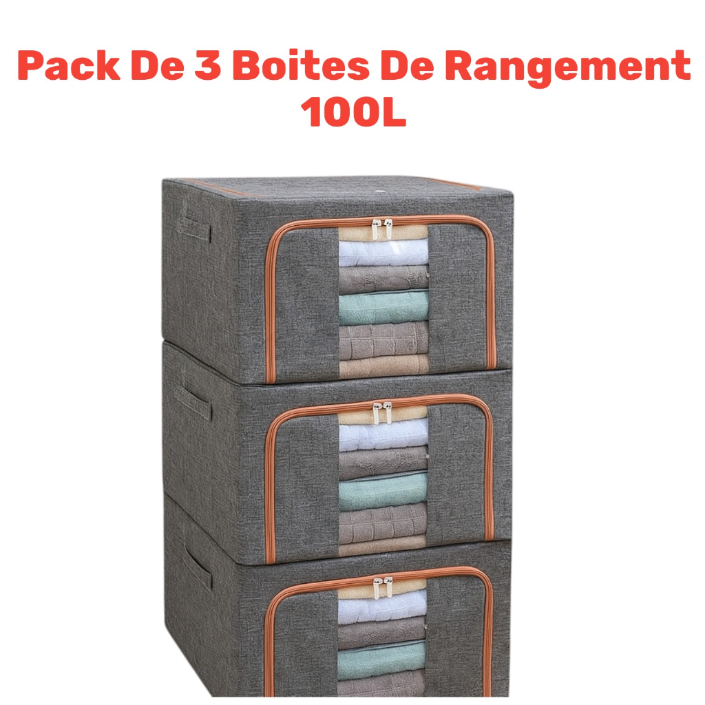 Pack De 3 Boites De Rangement 100L En Gris Modèle 2