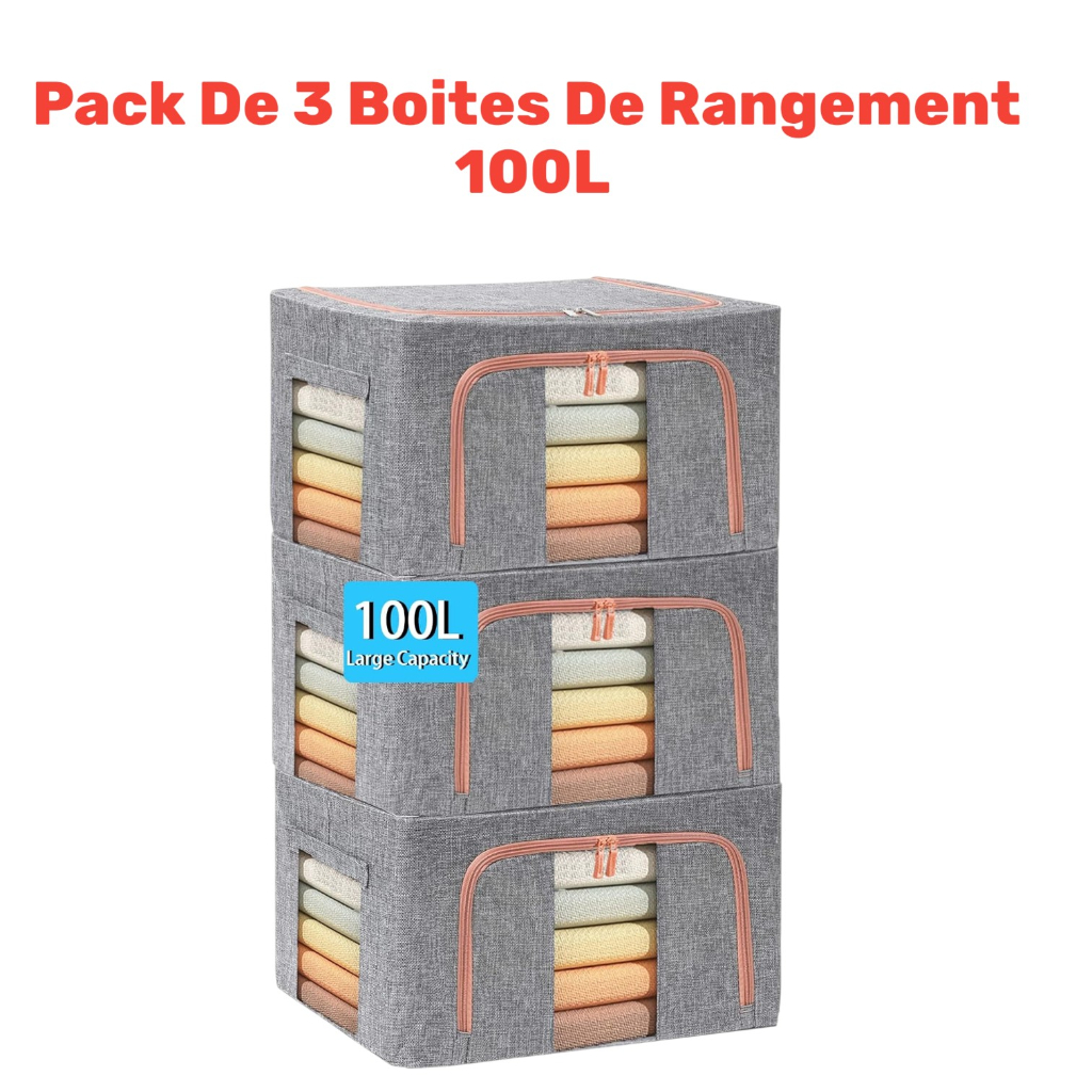 Pack De 3 Boites De Rangement 100L En Gris Modèle 1