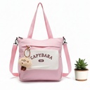Sac à Main Motif Capybara – Style Coréen Kawaii Avec Porte-Clé Peluche Rose 