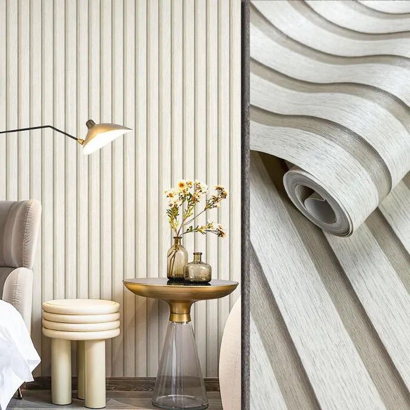 Papier peint Motif tube bois Beige 0,53 X 9,5m