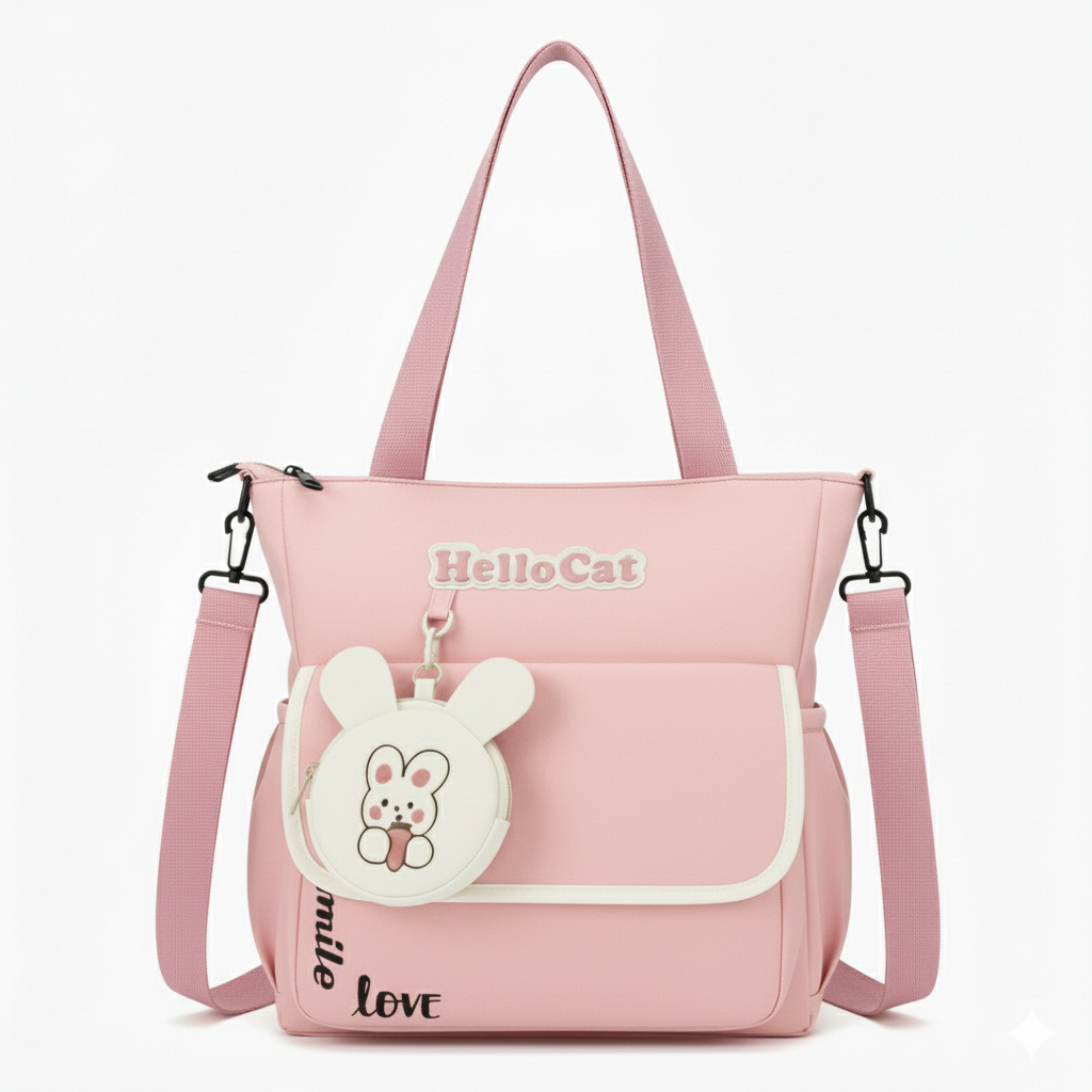 Sac à Main Avec Porte-Monnaie Motif Lapin – Style Coréen Rose 