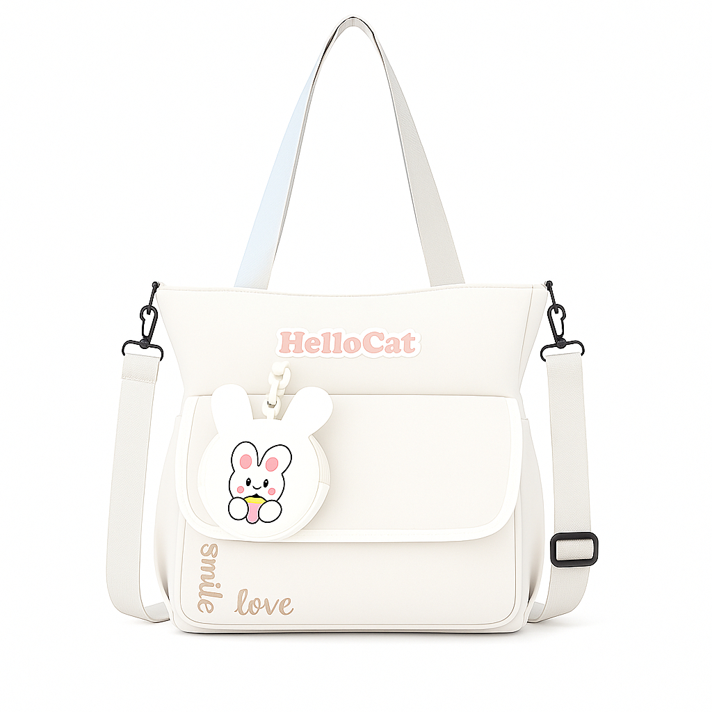 Sac à Main Avec Porte-Monnaie Motif Lapin – Style Coréen Blanc