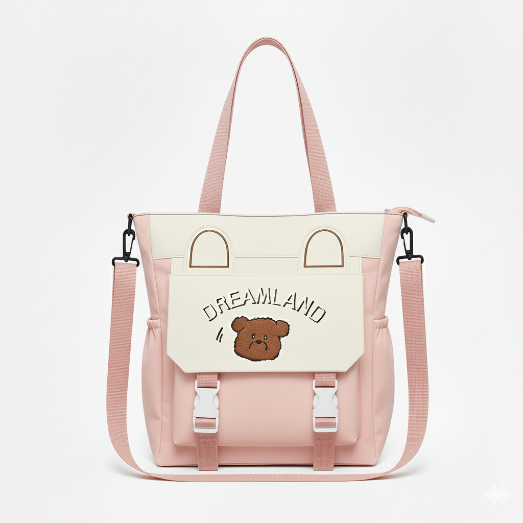 Sac à Main DREAMLANDI – Motif Ours Brodé Rose