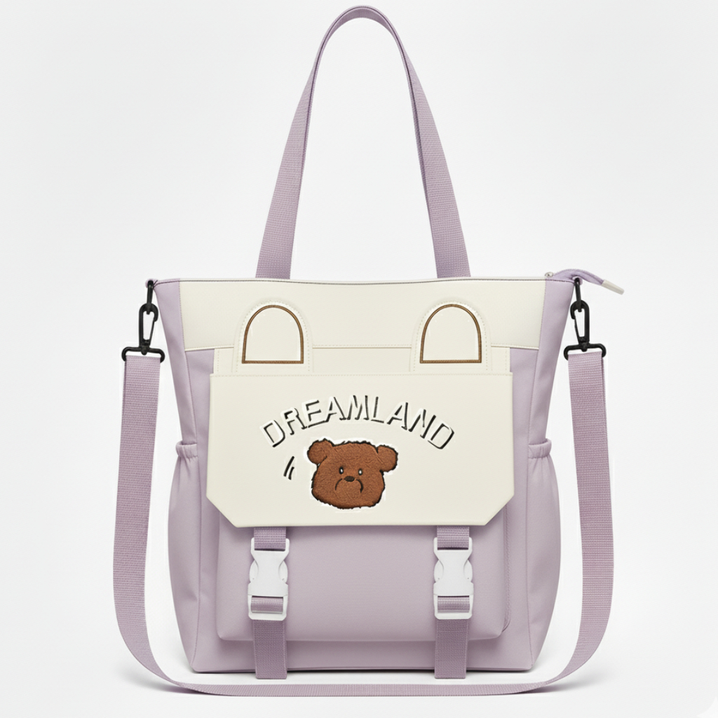 Sac à Main DREAMLANDI – Motif Ours Brodé Violet