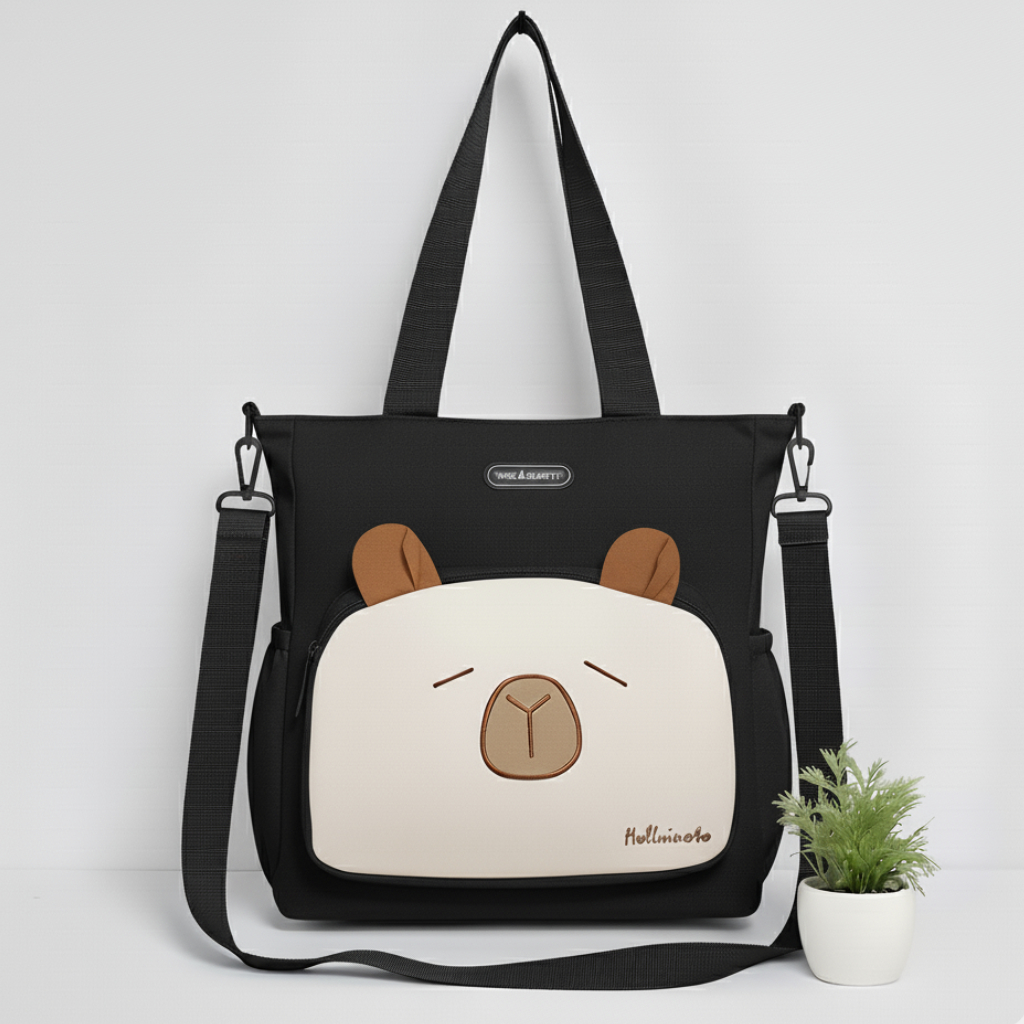 Sac à Main Motif Bébé Ours Noir