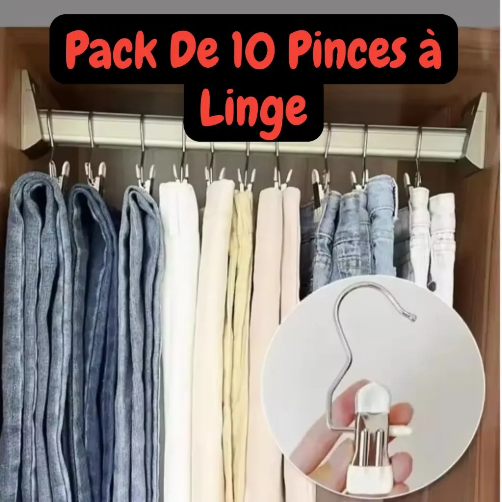 Pack de 10 Cintres Rotatifs Multifonctionnels en Acier Inoxydable Avec Pinces Antidérapantes