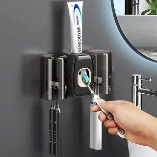 Distributeur Noir De Dentifrice Avec Support Pour Brosse à Dents