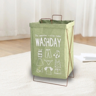 Panier à Linge Pliable 52L –  En Coton Imperméable Avec Support – Vert - 55 × 35 × 25 cm