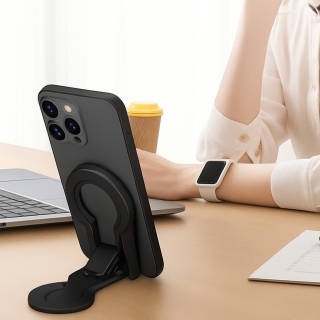 Support Téléphone Magnétique Pliable – Multi Angles, Réglable et Portable –Noir 