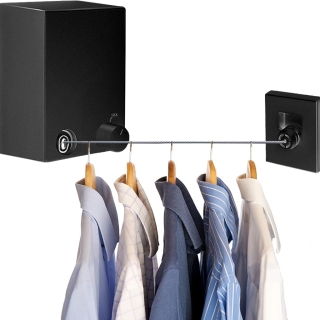 Corde à Linge Murale Rétractable  en Acier Inoxydable – 4,2 m – Noir