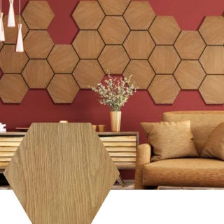 Pack de 10 Panneaux PVC Autocollants Hexagonaux Effet Bois – 23,4 × 20,6 cm