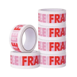 Pack de 6 Rouleaux de Ruban Adhésif « FRAGILE » – 48 mm x 50 m – Texte Rouge sur Fond Blanc